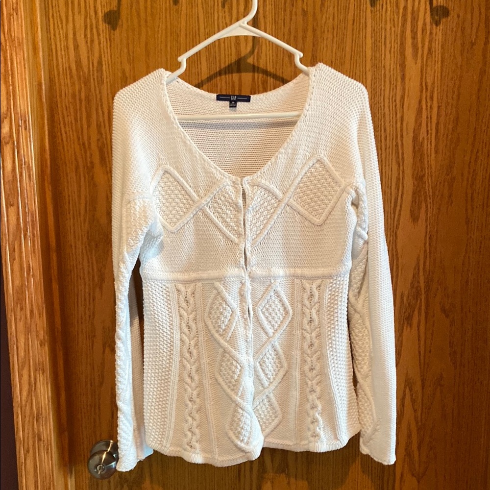 GAP White Knit crochet sweater.